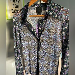 Anna Sui, Never Been Worn Floral — Deco Button-down Top 🦋